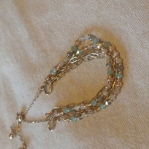 Gold Blue and Peach Beaded Bracelet